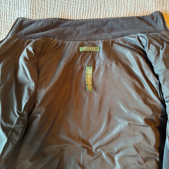 Lauren Ralph Lauren black quilted Puffer jacket, lamb leather trim Sz L - Picture 9 of 11